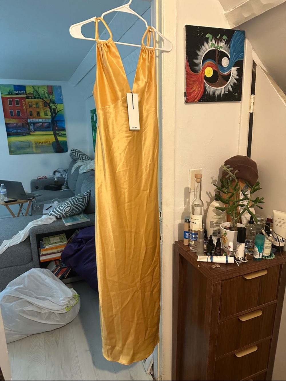 NEW Acler Gold Satin Slip Maxi Dress